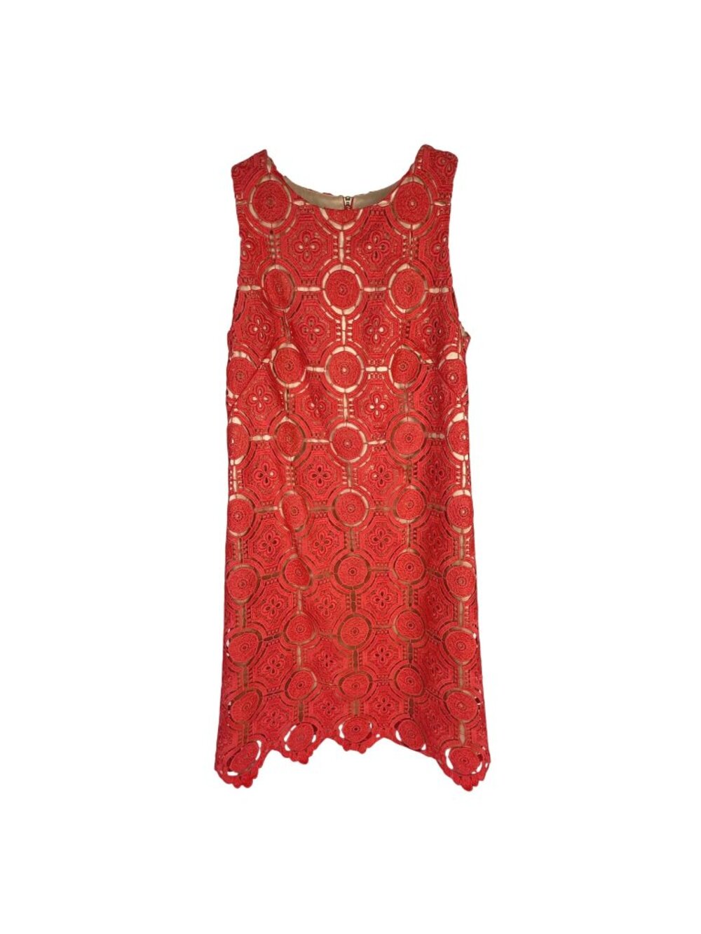 Eliza J Crochet Lace Overlay Coral Sleeveless Shift Dress Size 8